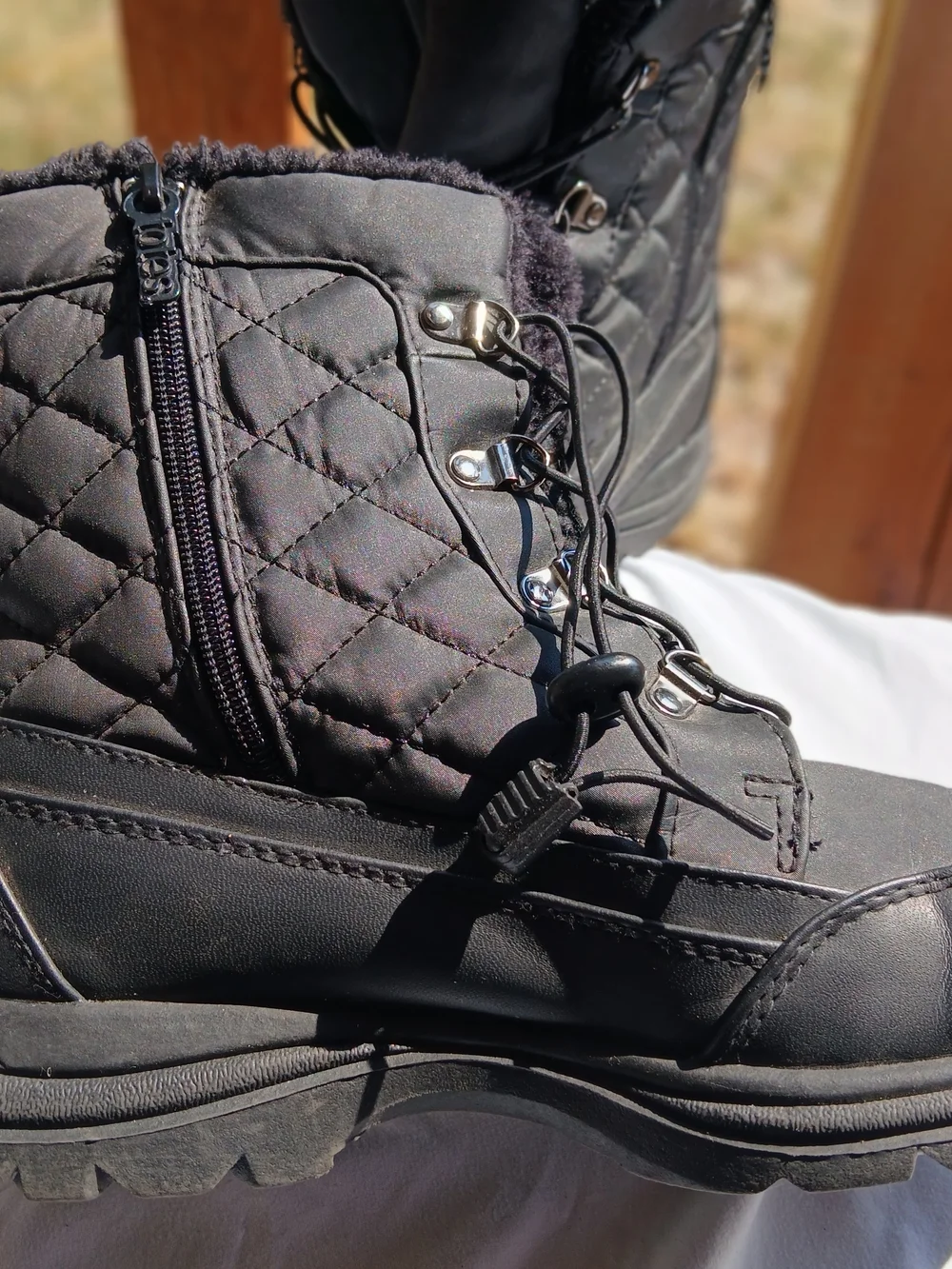 totes Quilted Faux-Fur Lace-Up Winter Boots - Black